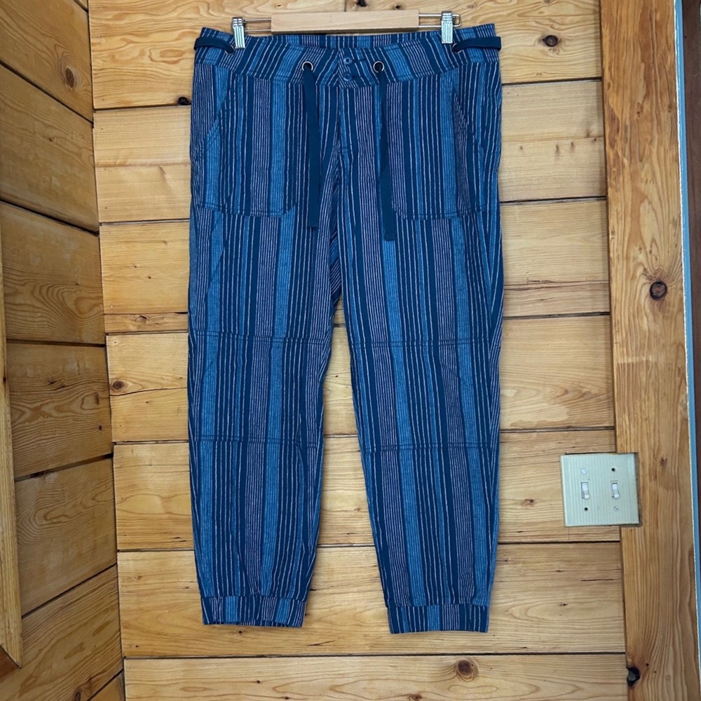 Linen Arlie Jogger Pants Women Size 10 Blue Striped Hiking Travel prAna